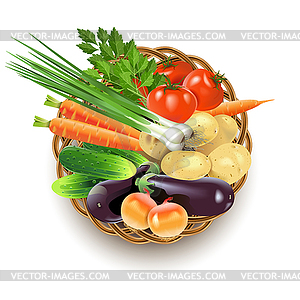 Wicker Dish with Vegetables - vector image