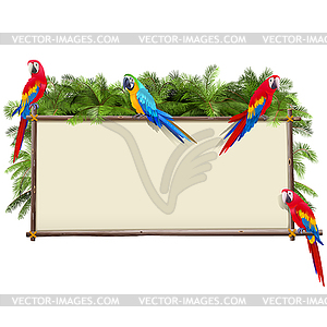 Board with Tropical Parrots - vector clip art