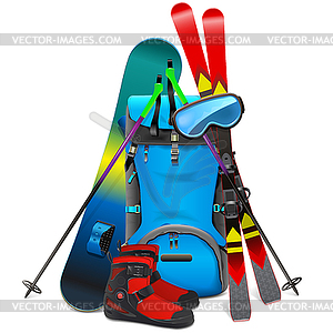 Ski Travel Concept with Rucksack - vector clipart