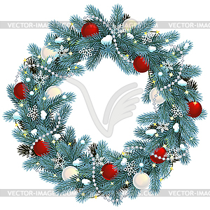Christmas Blue Fir Wreath - vector clipart