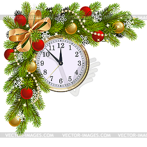 Fir Corner with Clock - vector image