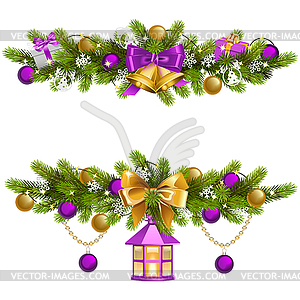 Fir Decoration with Purple Decorations - vector EPS clipart