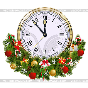 Christmas Decoration with Clock - vector clipart