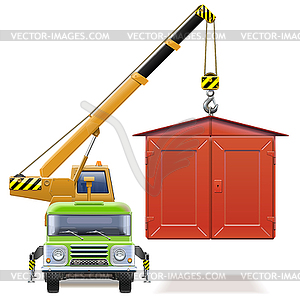 Automobile Garage with Crane Truck - vector image