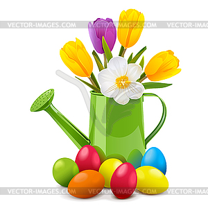 Easter Concept with Watering Can - vector image