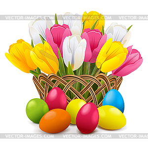 Easter Concept with Wicker Vase - royalty-free vector clipart