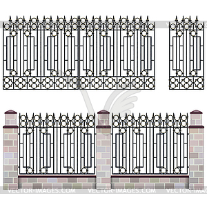 Metal Grill Fence with Gate - vector image