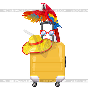 Travel Concept with Welcoming Parrot - vector clip art