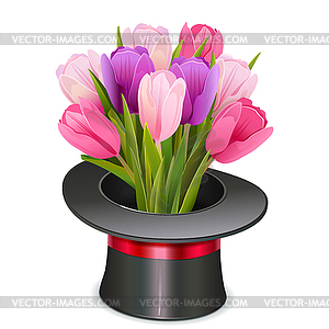 Magic Hat with Flowers - vector image