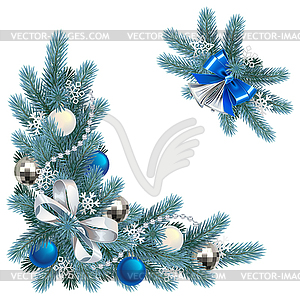 Blue Fir Corner with Decorations - color vector clipart