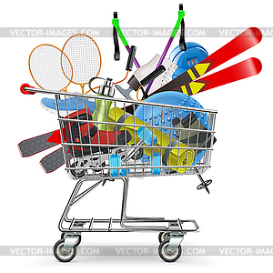 Shopping Cart with Sport Goods - vector clipart