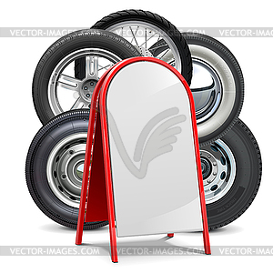 Car Wheels with Empty Billboard - vector image