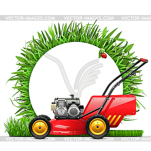 Lawn Mower with Round Grass Frame - vector image