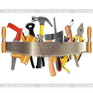 Tools with Hand Saw - vector clipart