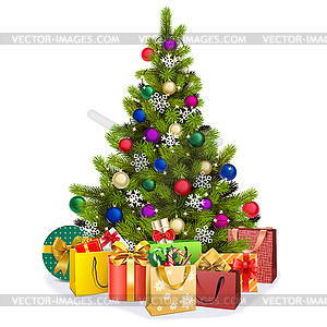 Christmas Tree with Colorful Baubles - vector image