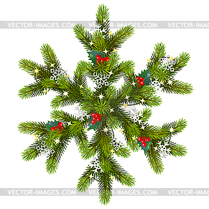 Fir Snowflake with Mistletoe - vector image
