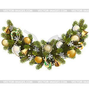 Елочное новогоднее украшение с золотыми украшениями - клипарт в векторном виде