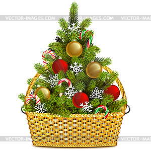 Basket with Christmas Tree - vector image