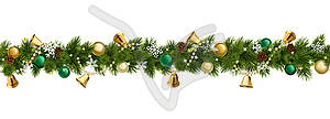 Christmas Branches Border with Bells - vector clip art