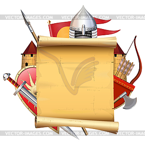 Scroll with Slavic Knight Armor - vector clip art