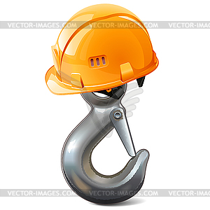 Steel Crane Hook with Orange Helmet - vector image