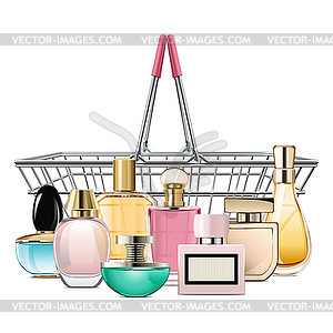 Metal Supermarket Basket with Fragrance - vector image