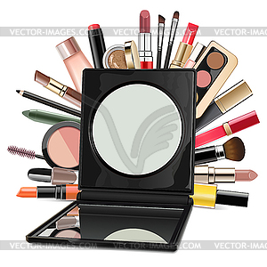 Mirror with Cosmetics - vector image