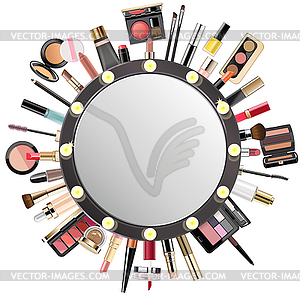 Makeup Cosmetics Concept with Mirror - vector image