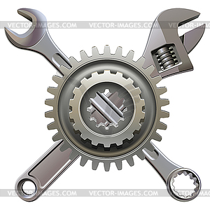Car Gearwheel with Spanner and Wrench - vector clipart