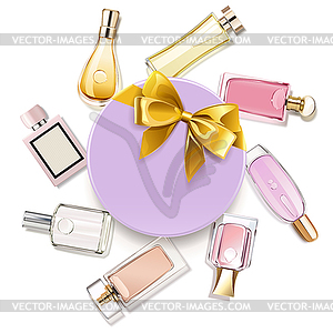 Round Fragrance Concept with Gift - vector clipart