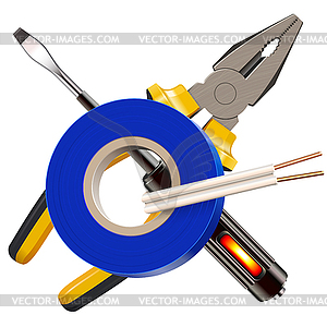 Electrician Concept with Pliers and Insulating Tape - vector clipart
