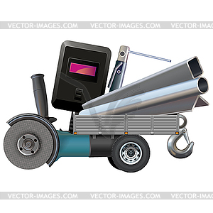 Metal Delivery Concept with Disk Saw - vector clipart