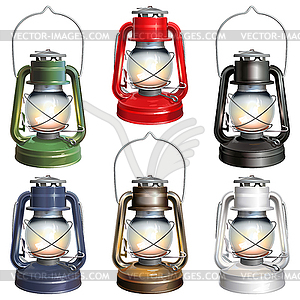 Small Kerosene Lamps Set - vector clip art