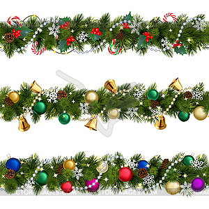Рождественская сосновая тройная кайма - векторный клипарт / векторное изображение