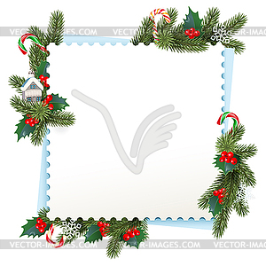 Christmas Square Frame with Red Berries - royalty-free vector clipart
