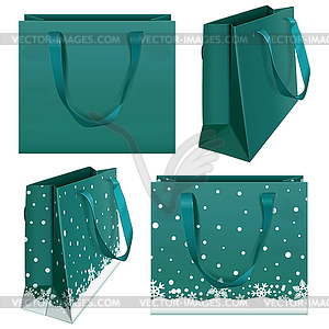 Green Paper Bag with Snowflakes - vector clipart