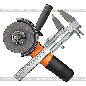 Metalworking Concept with Disk Saw and Calipers - vector clip art