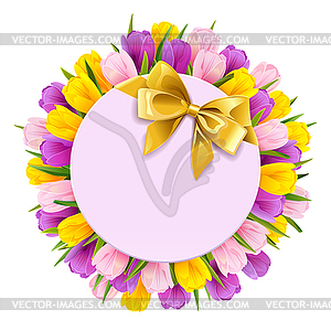 Tulips Round Frame with Gift - vector clipart