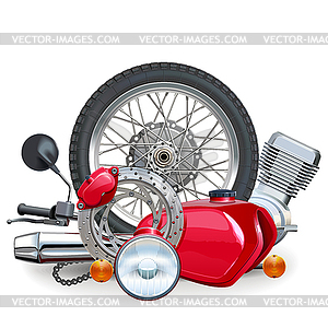 Motorcycle Spares Concept with Wheel - vector clipart