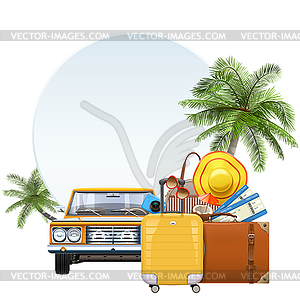 Vacation Concept with Round Label - vector clip art