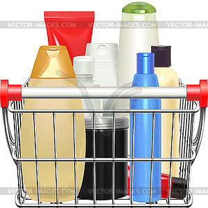 Supermarket Cart with Cosmetics - vector image