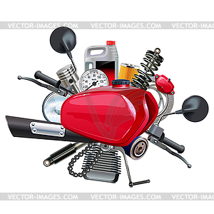 Motorcycle Gasoline Tank with Spare Parts - vector clipart