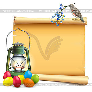 Easter Scroll with Birdie - vector image