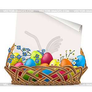 Easter Wicker Dish with Letter - vector clipart