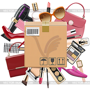 Beauty Shopping Concept with Carton Box - vector clipart