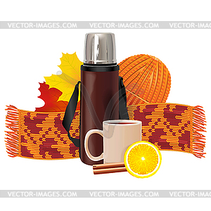 Autumn Concept with Thermos - vector EPS clipart