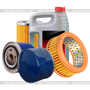 Oil Filters Concept with Oil Flask - vector clip art