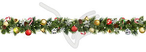 Christmas Branches Border with Christmas Decorations - vector image