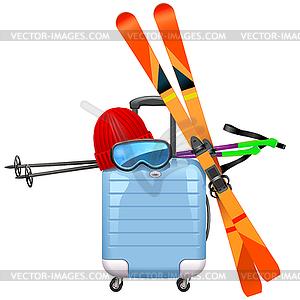 Ski Concept with Blue Suitcase - vector clipart