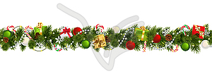 Christmas Branches Border with Gifts - vector clip art